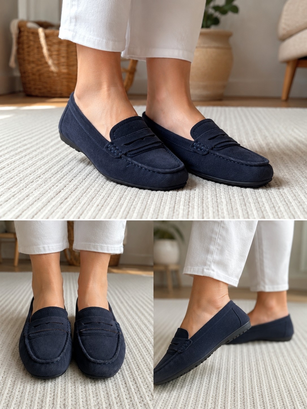 Geox Respira Loafers Mocassins en cuir suédé bleu marine – Femme – Taille 8,5